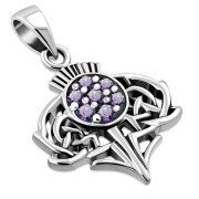 Small Thistle Silver Pendant set w/ Amethyst CZ, p454